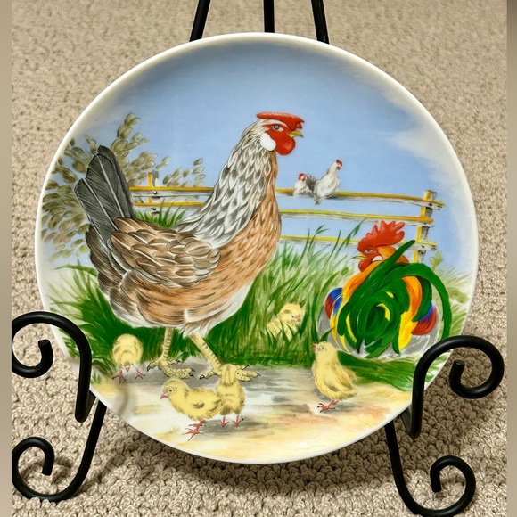 VINTAGE CHICKEN/ROOSTER COLLECTIBLE HANGING WALL PLATES SET OF 2 IN BOX -JAPAN - Picture 4 of 6